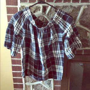 Flannel off the shoulder blouse